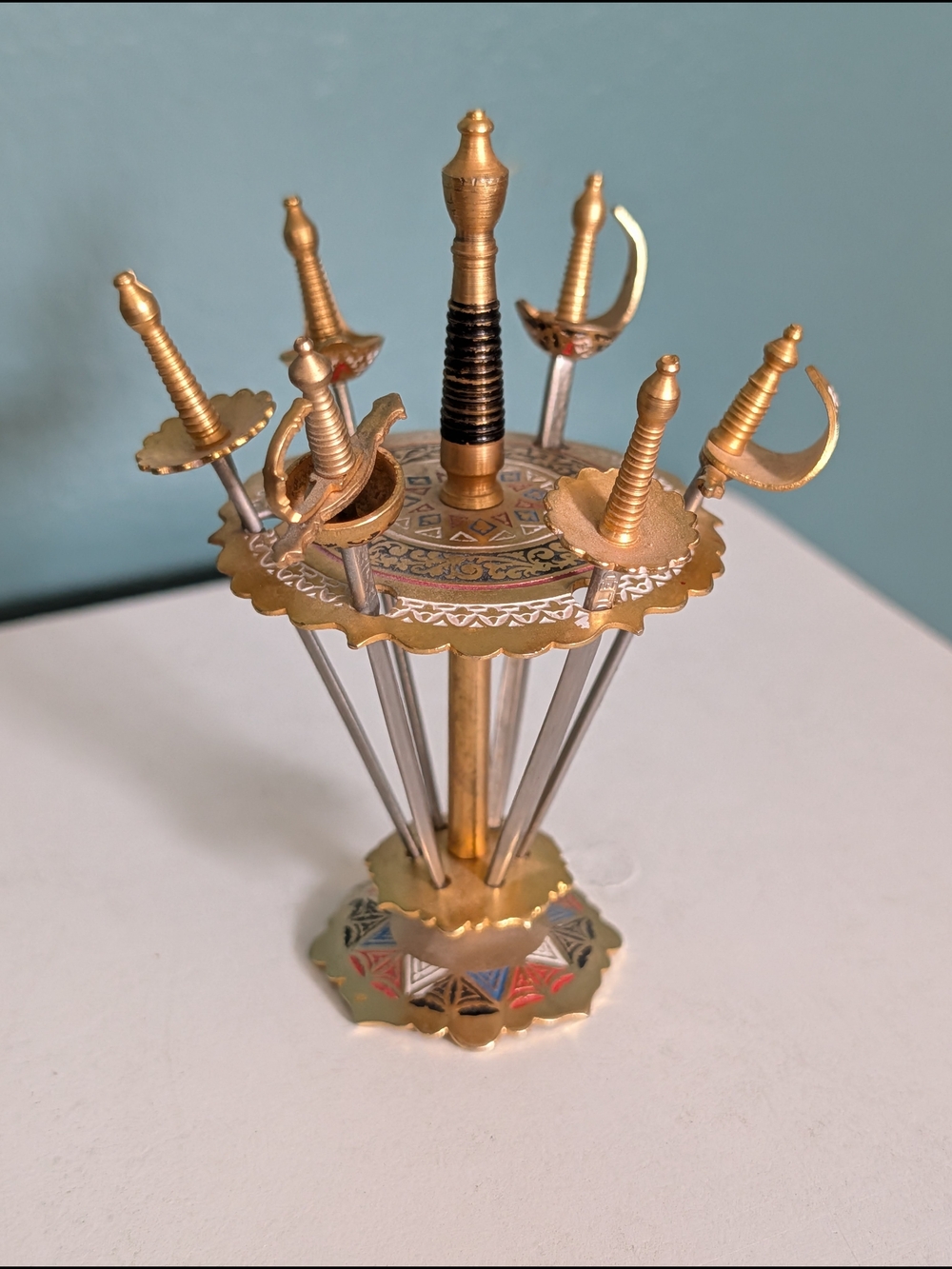 Vintage Toledo Miniature Sword Cocktail Picks Set(6) Brass Mid Century BarWare